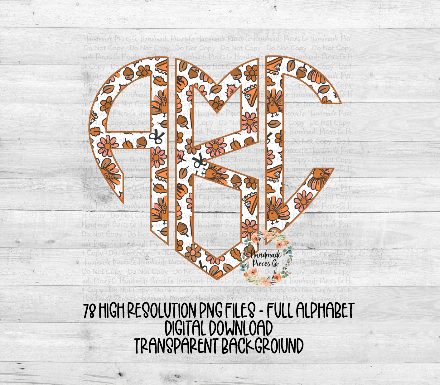 Turkey and Pie Monogram - Multiple Styles - Digital Download