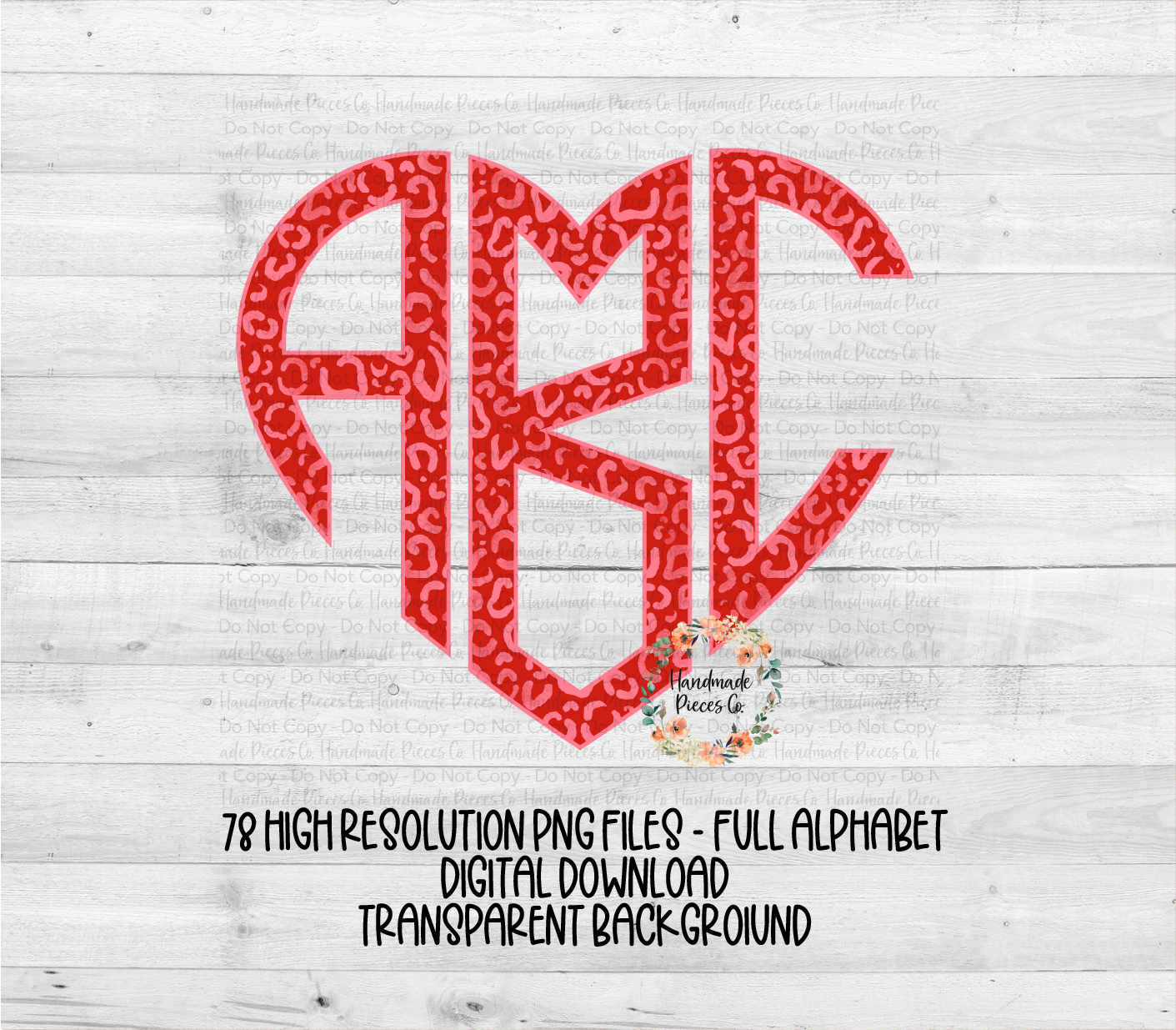 Red Watercolor Cheetah Monogram - Multiple Styles - Digital Download