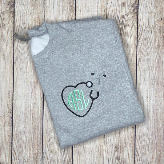 Heart Stethoscope Monogram Embroidered Garment - Adult