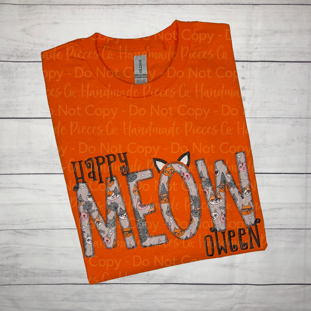 Happy Meowoween Embroidered Applique Garment - Adult