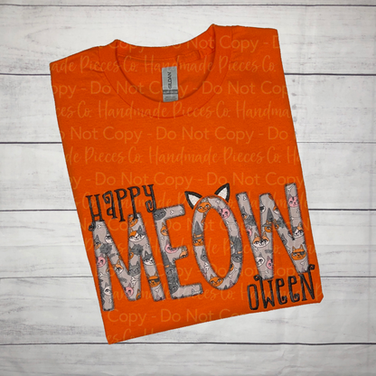 Happy Meowoween Embroidered Applique Garment - Adult