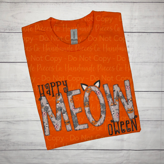 Happy Meowoween Embroidered Applique Garment - Adult