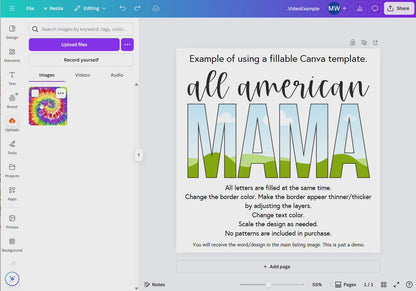 All American Mini Canva Template, Block and Cursive - Digital Download