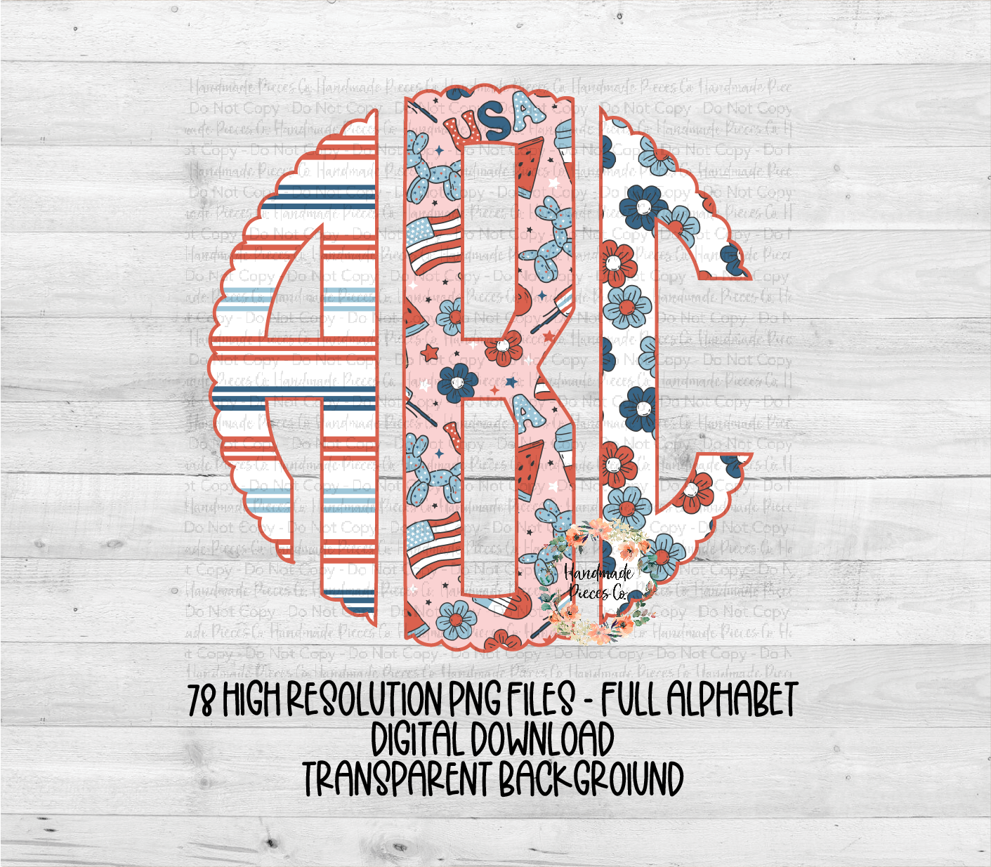 July Fourth Retro Monogram, Trio 1 Red - Multiple Styles - Digital Download