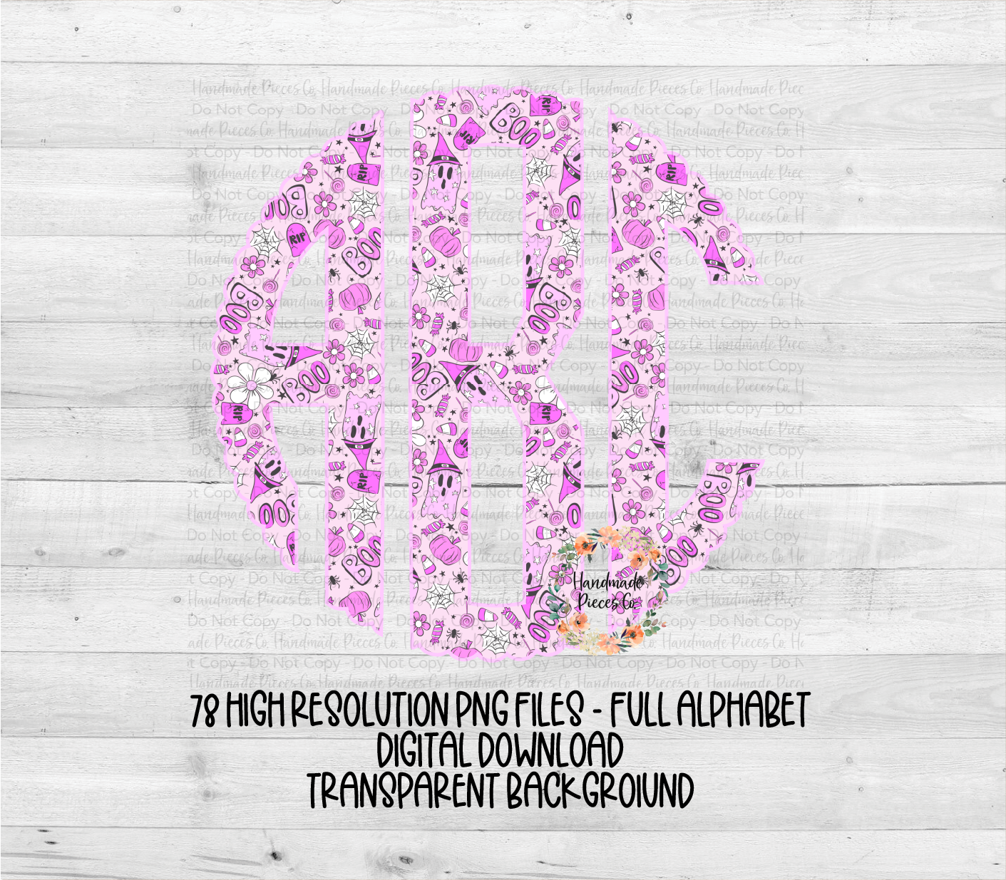 Pink Halloween Monogram - Multiple Styles - Digital Download