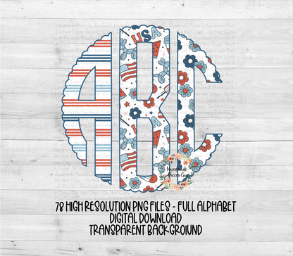 July Fourth Retro Monogram, Trio 1 White - Multiple Styles - Digital Download