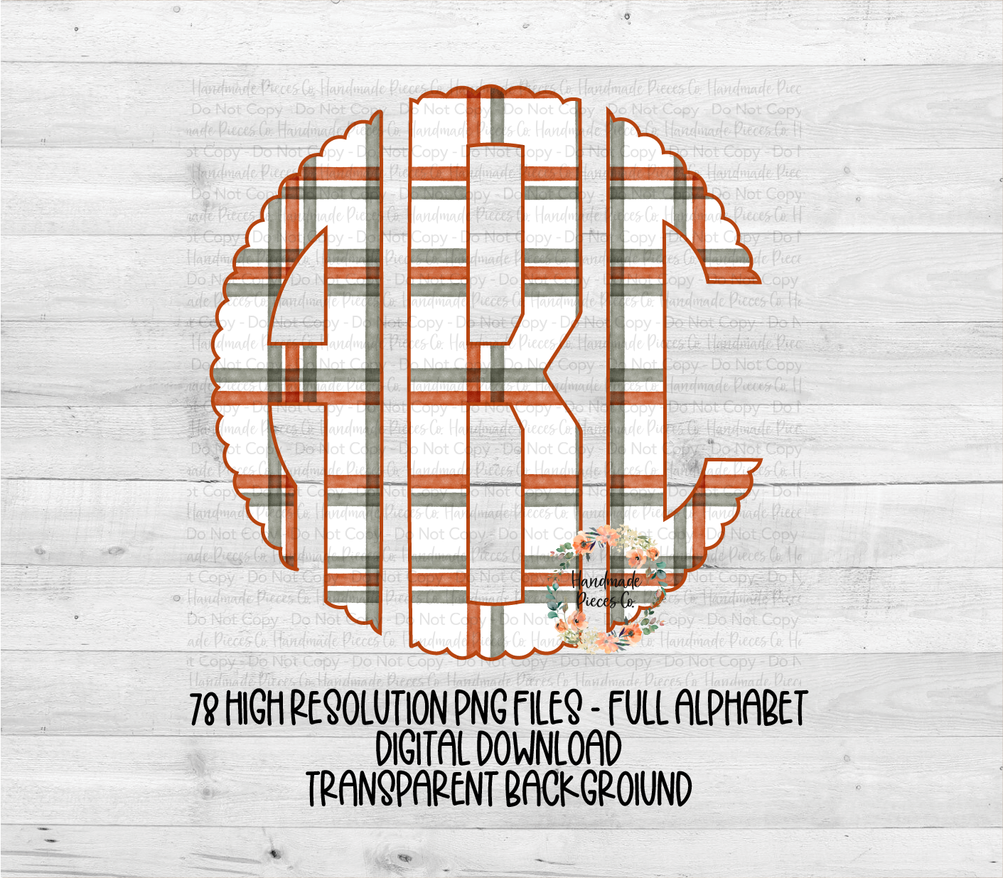 Christmas Plaid Monogram, Red and Green with Red Outline - Multiple Styles - Digital Download