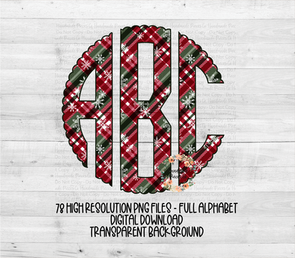Christmas Monogram, Plaid with Snowflakes - Multiple Styles - Digital Download