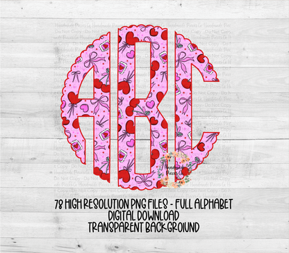 Valentine's Coquette Bows and Cherries Monogram - Multiple Styles - Digital Download