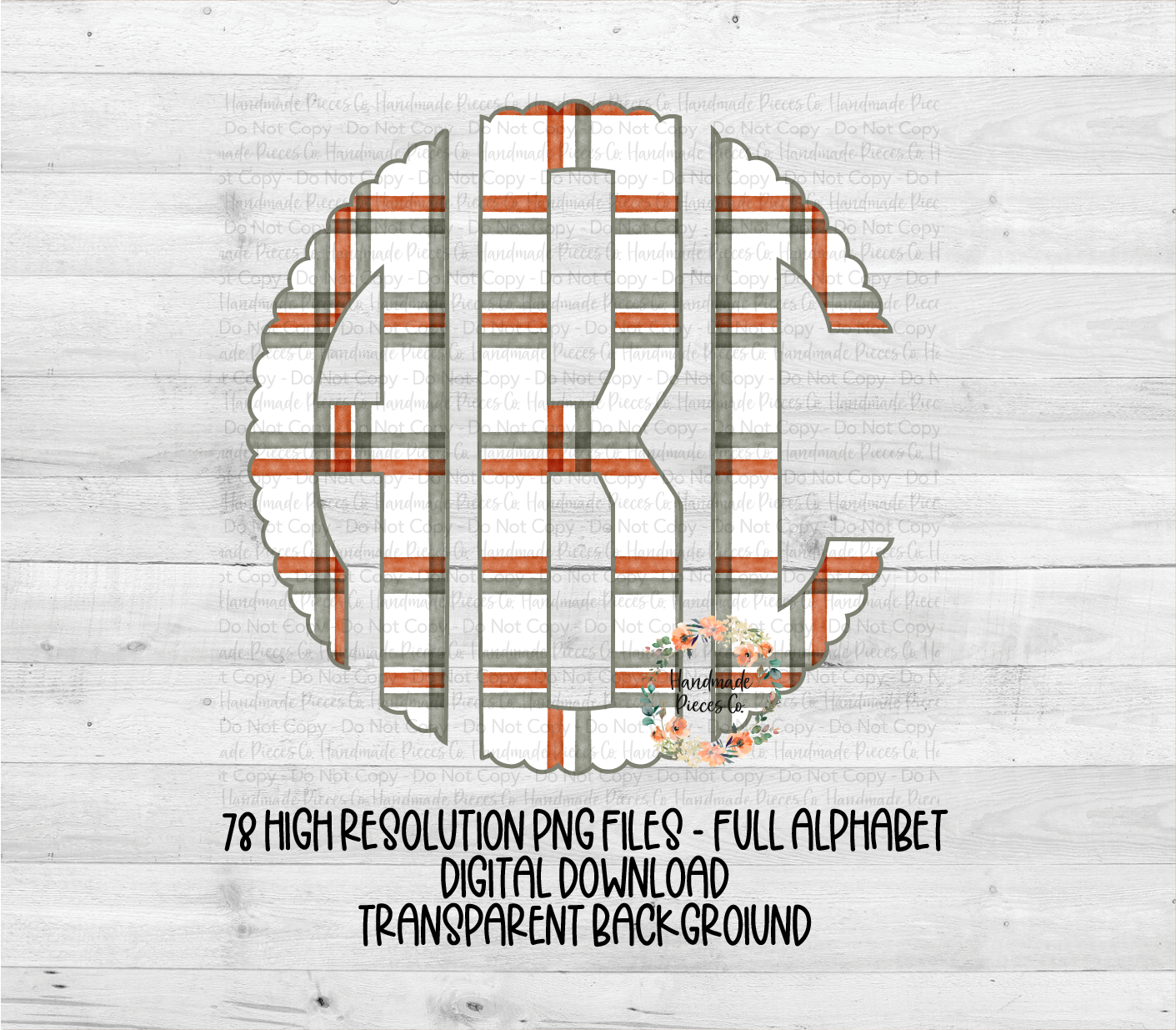 Christmas Monogram, Red and Green Plaid with Green Outline - Multiple Styles - Digital Download