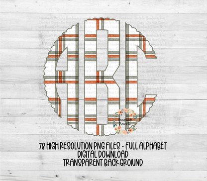 Christmas Monogram, Red and Green Plaid with Green Outline - Multiple Styles - Digital Download