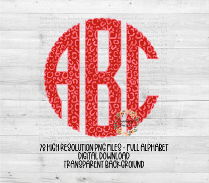 Red Watercolor Cheetah Monogram - Multiple Styles - Digital Download