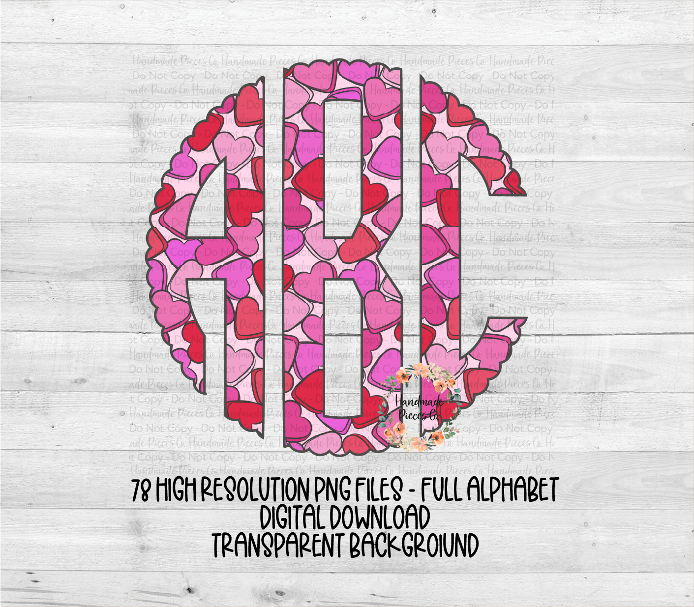 Valentine Monogram, Pink Heart Collage - Multiple Styles - Digital Download