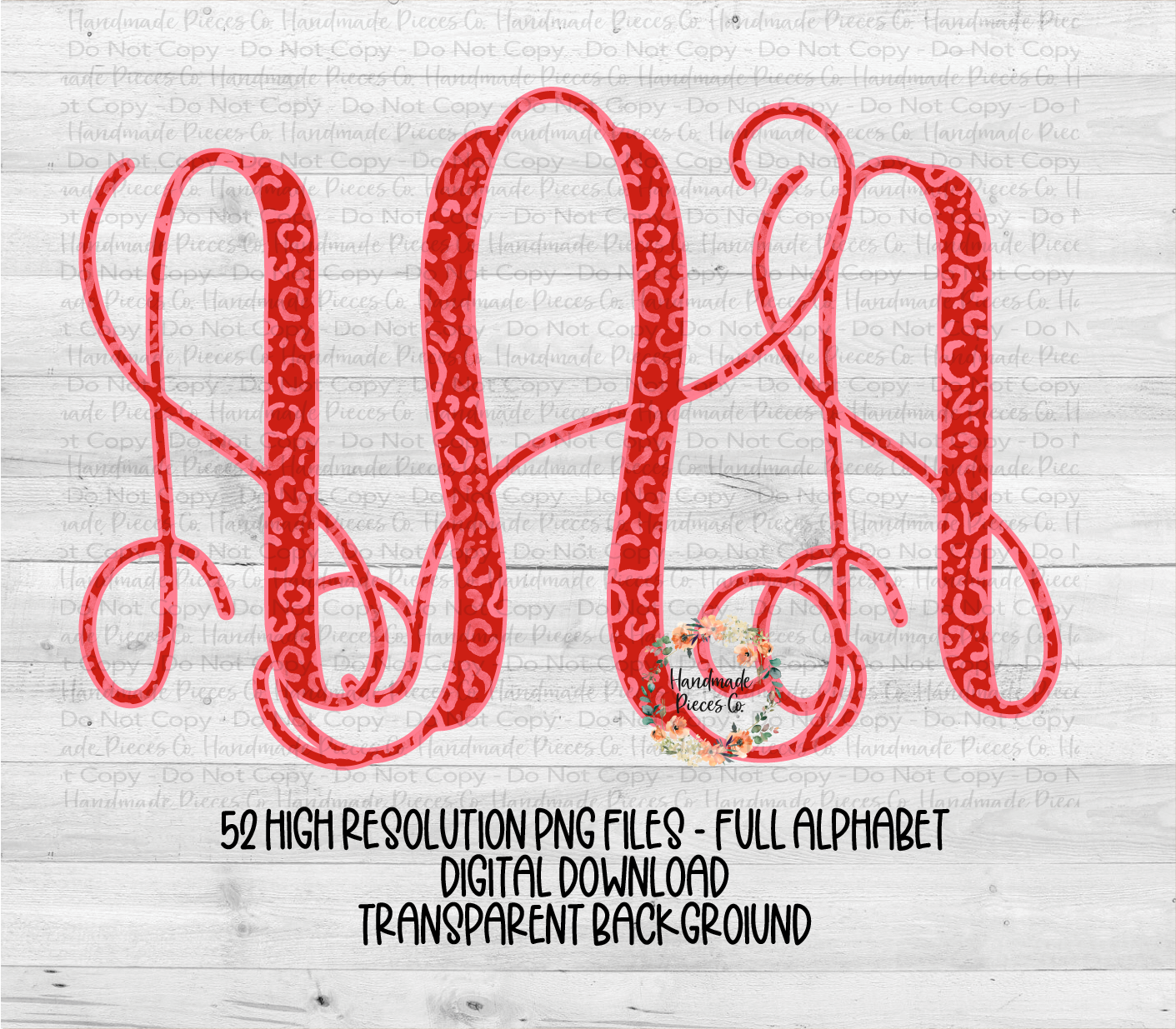 Red Watercolor Cheetah Monogram - Multiple Styles - Digital Download