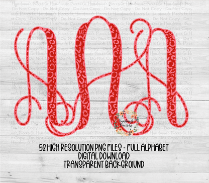 Red Watercolor Cheetah Monogram - Multiple Styles - Digital Download