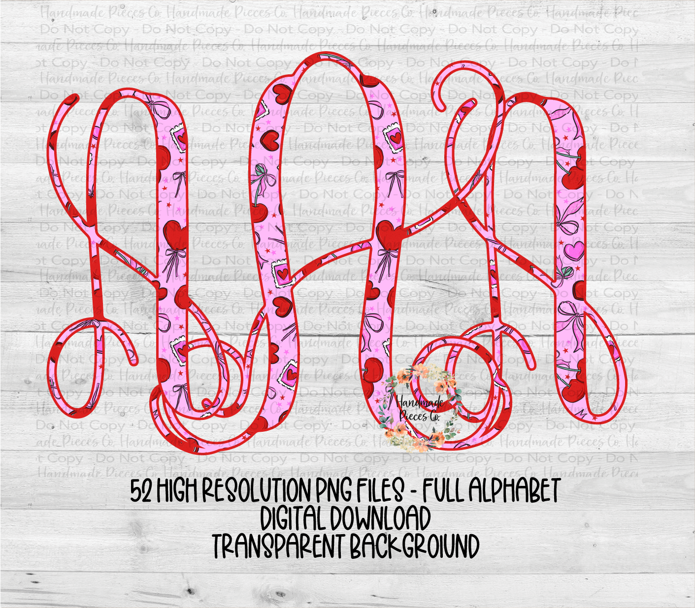 Valentine's Coquette Bows and Cherries Monogram - Multiple Styles - Digital Download