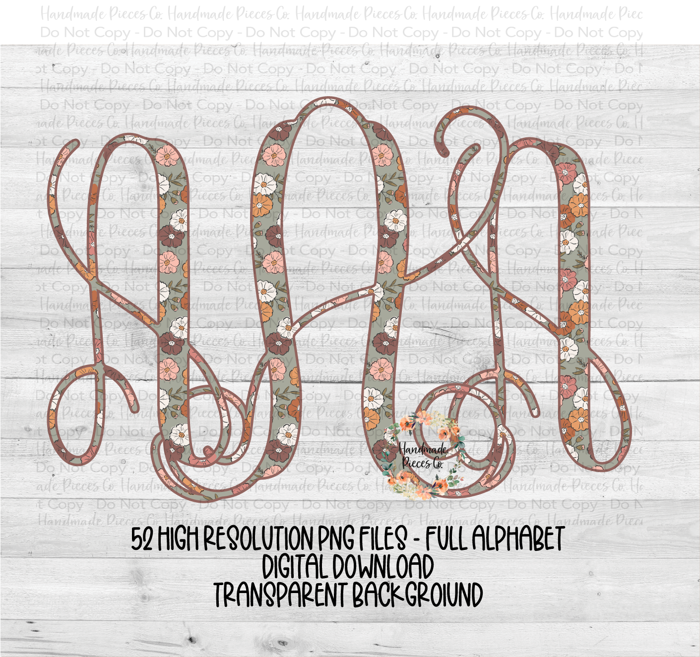 Flower Bloom Monogram, Green - Multiple Styles - Digital Download