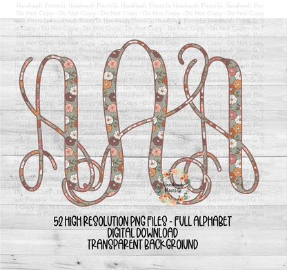 Flower Bloom Monogram, Green - Multiple Styles - Digital Download