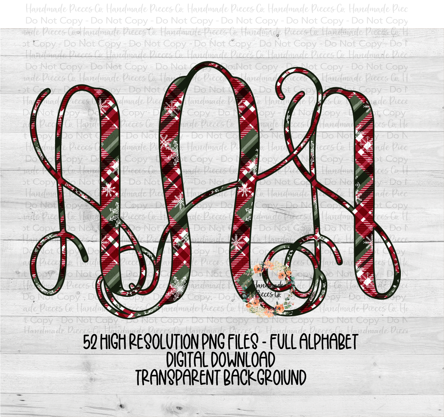 Christmas Monogram, Plaid with Snowflakes - Multiple Styles - Digital Download