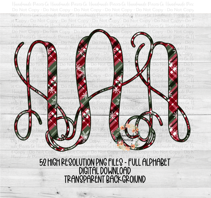 Christmas Monogram, Plaid with Snowflakes - Multiple Styles - Digital Download