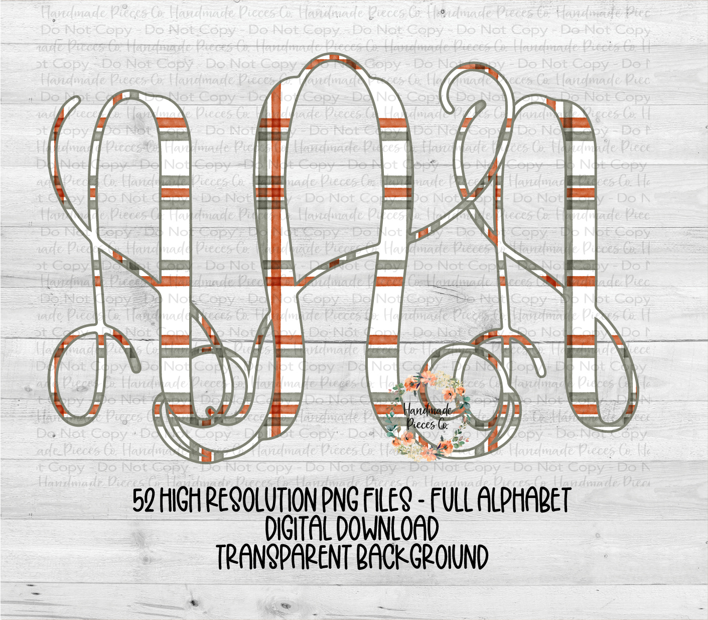 Christmas Monogram, Red and Green Plaid with Green Outline - Multiple Styles - Digital Download