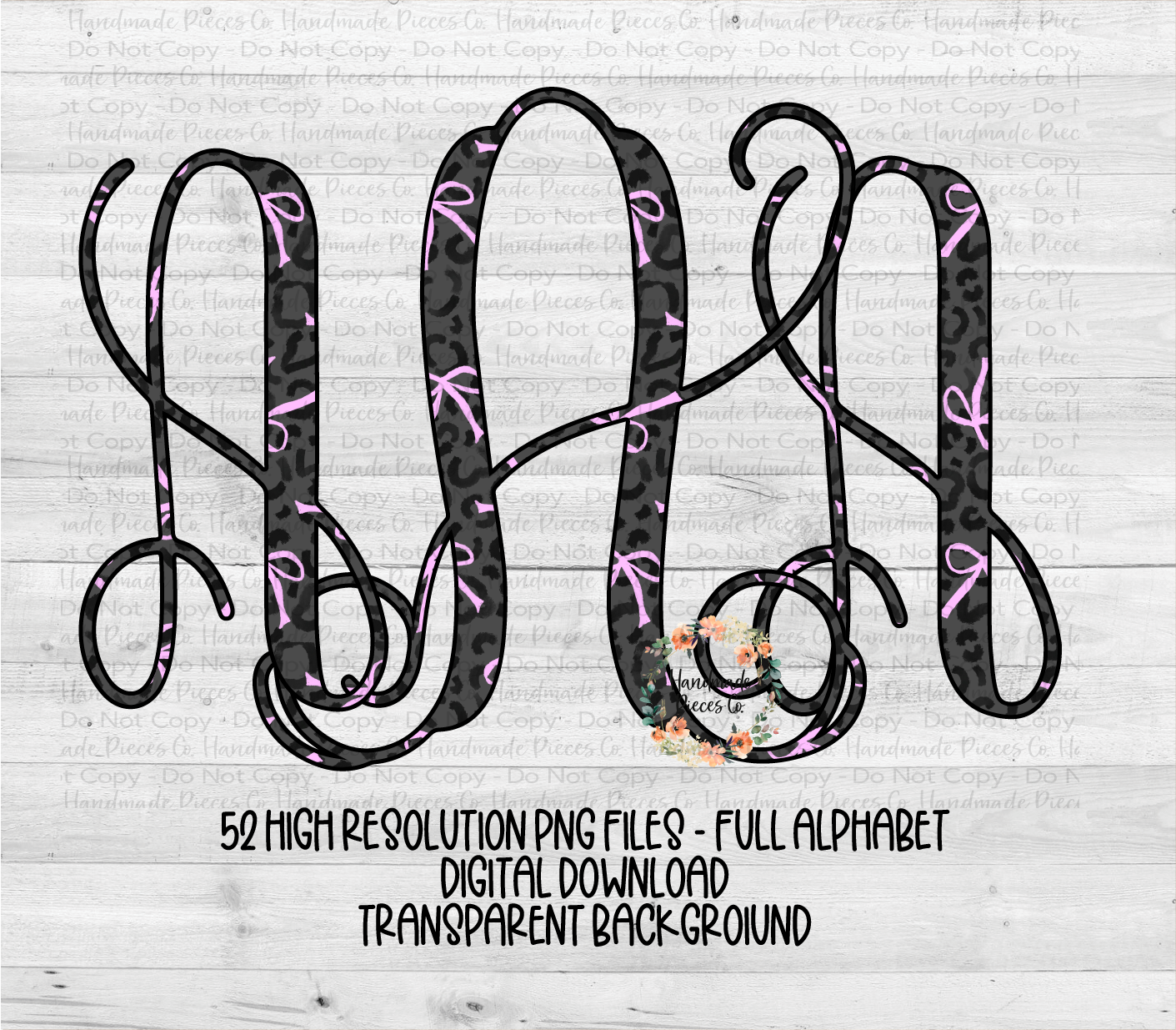 Black Cheetah with Pink Coquette Bows Monogram - Multiple Styles - Digital Download