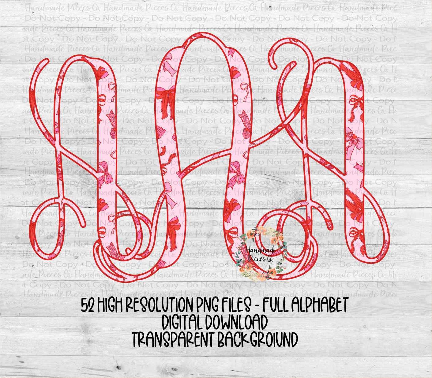 Valentine's Coquette Bows Monogram - Multiple Styles - Digital Download