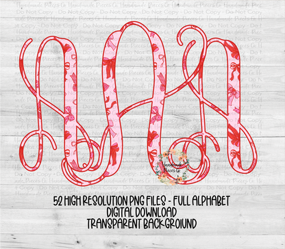 Valentine's Coquette Bows Monogram - Multiple Styles - Digital Download