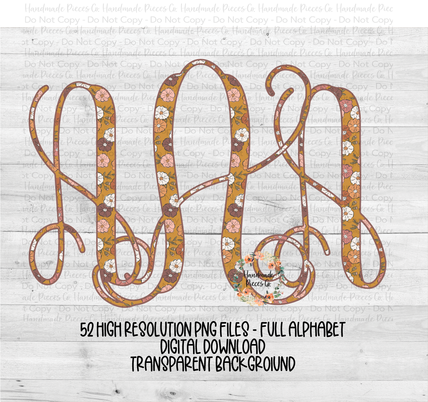 Flower Bloom Monogram, Mustard - Multiple Styles - Digital Download