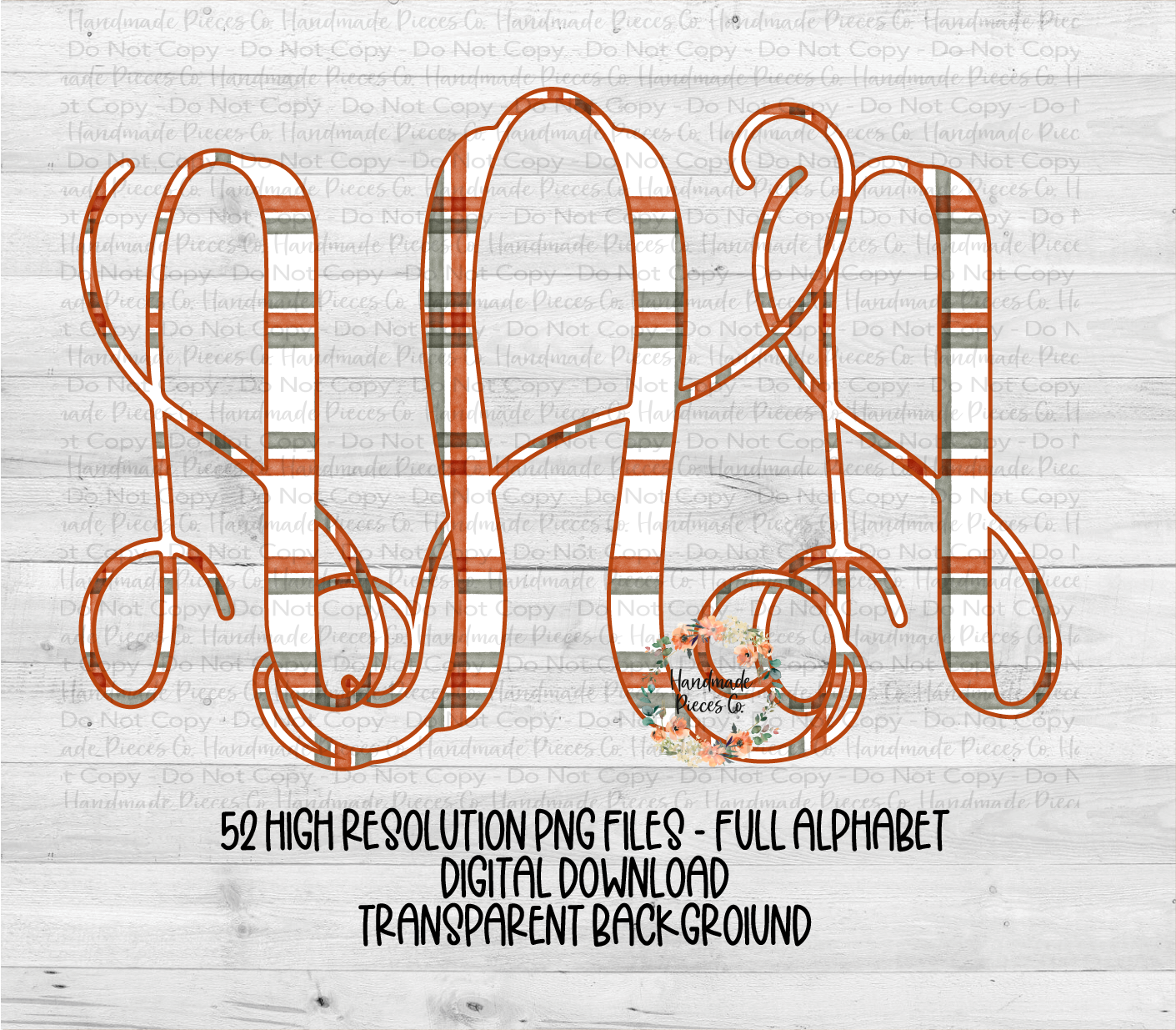 Christmas Plaid Monogram, Red and Green with Red Outline - Multiple Styles - Digital Download