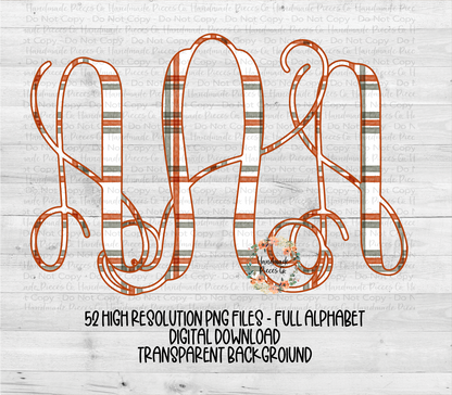 Christmas Plaid Monogram, Red and Green with Red Outline - Multiple Styles - Digital Download