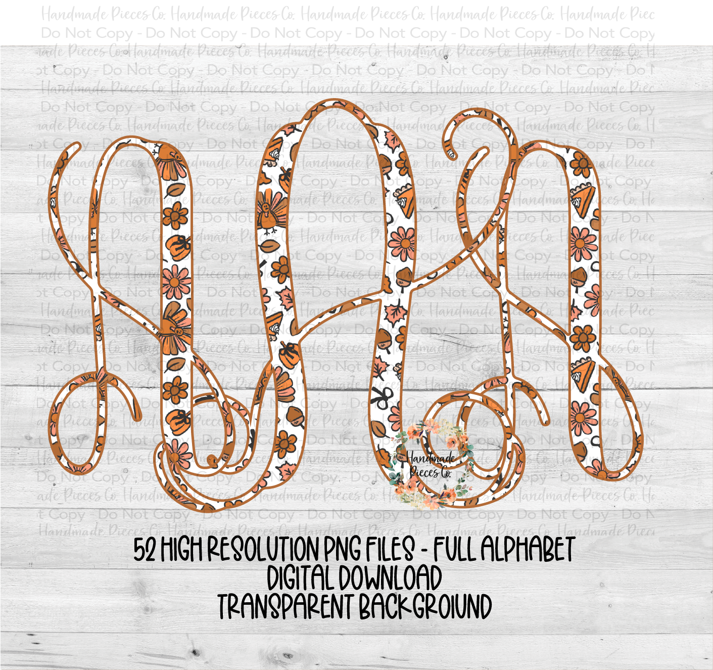 Turkey and Pie Monogram - Multiple Styles - Digital Download