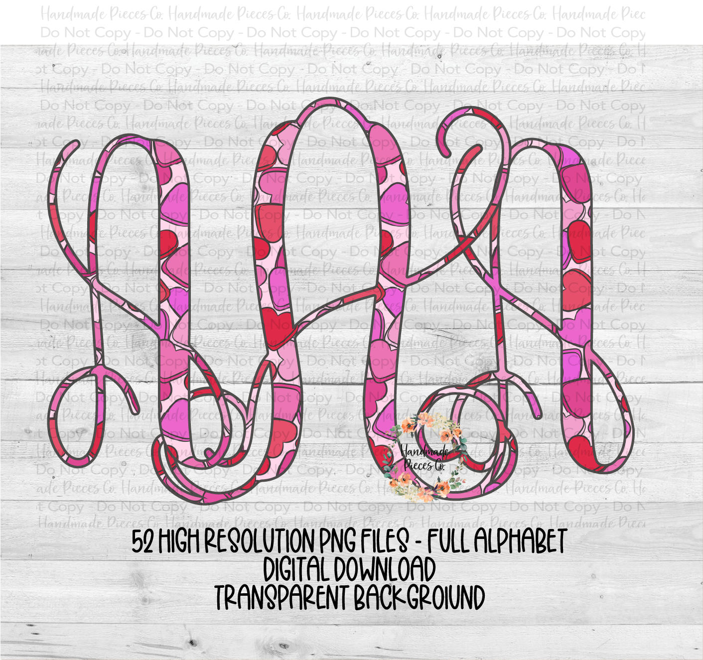 Valentine Monogram, Pink Heart Collage - Multiple Styles - Digital Download