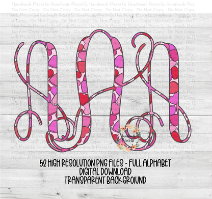 Valentine Monogram, Pink Heart Collage - Multiple Styles - Digital Download