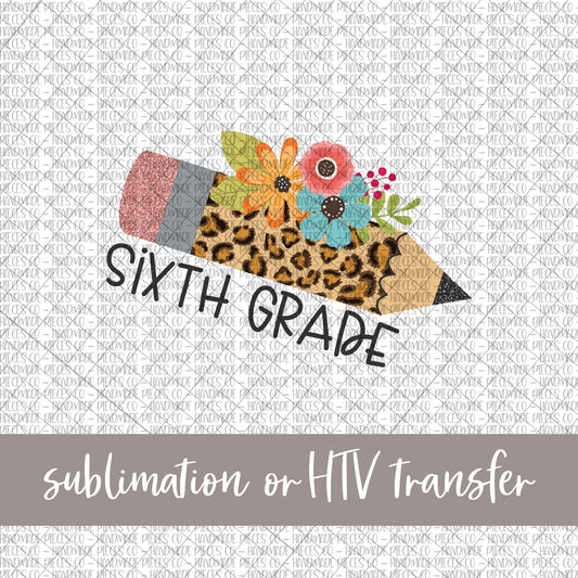 Leopard Floral Pencil, Sixth - Sublimation or HTV Transfer