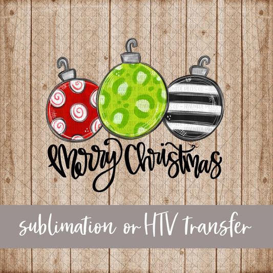 Christmas Ornaments Trio, Merry Christmas - Sublimation or HTV Transfer