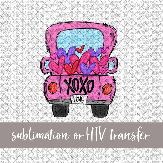 XOXO Valentine's Day Vintage Truck, Pink - Sublimation or HTV Transfer