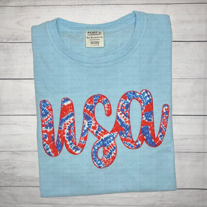 USA Script Embroidered T-Shirt - Youth/Adult