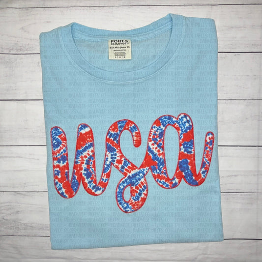 USA Script Embroidered T-Shirt - Youth/Adult