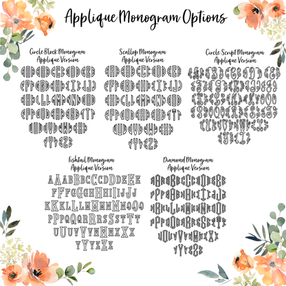 Monogram Embroidered Appliqué Garment, Satin Stitch - Youth/Adult