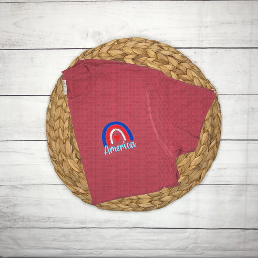 Rainbow America Embroidered T-Shirt - Adult