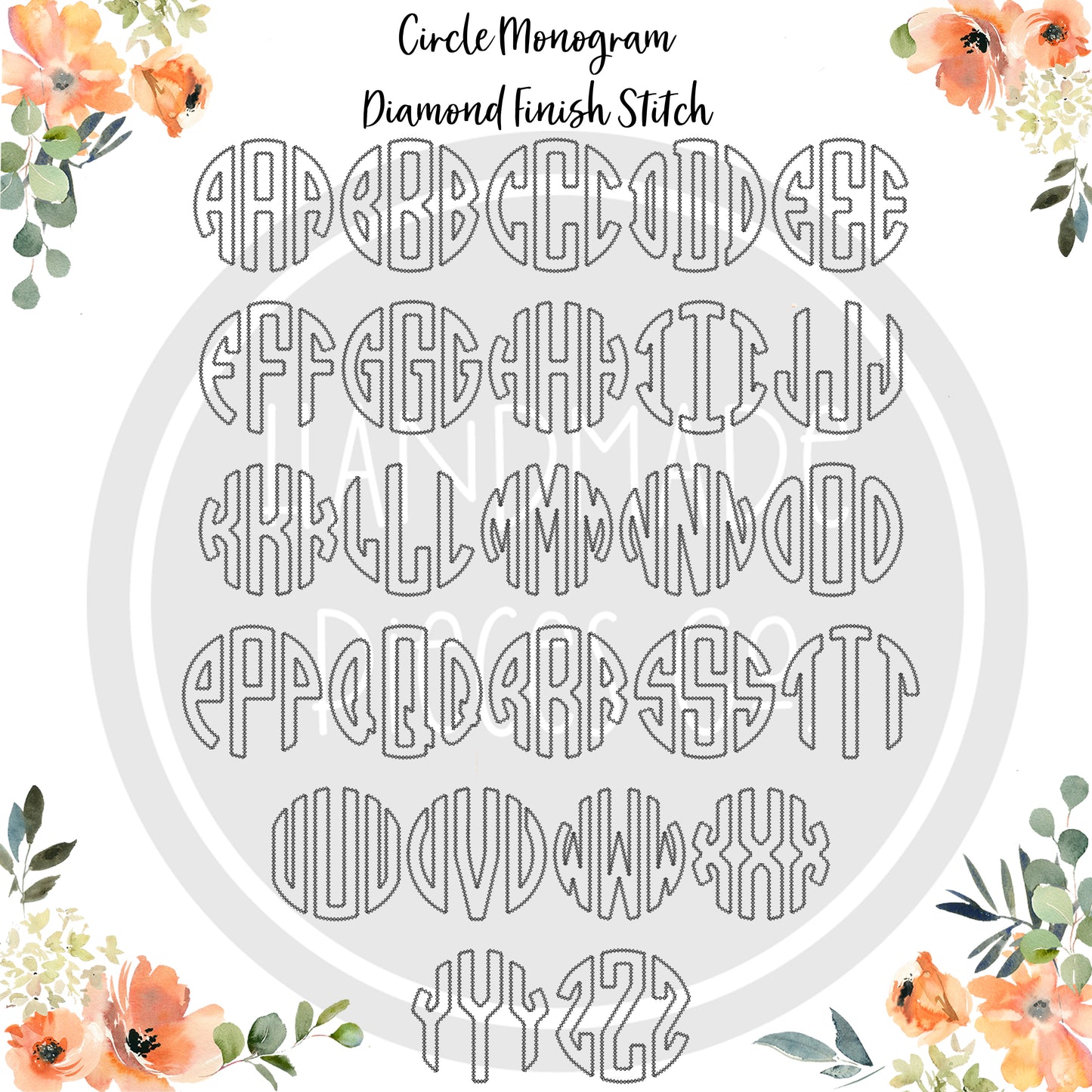 Monogram Embroidered Appliqué Garment, Circle Diamond Stitch - Youth/Adult