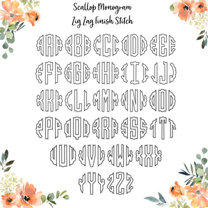 Monogram Embroidered Appliqué Garment, Scallop Zig Zag Stitch - Youth/Adult
