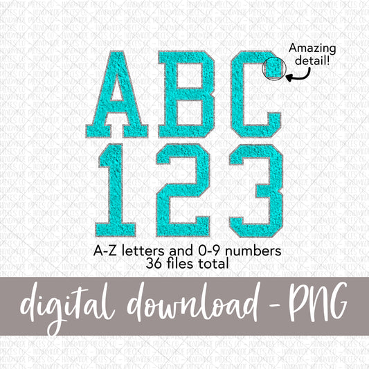 Faux Chenille Letters, Bright Blue - Digital Download