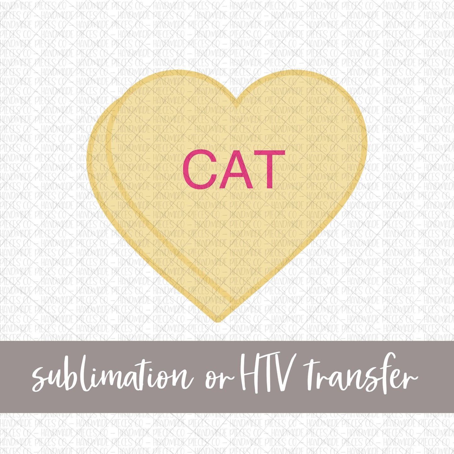 Cat Candy Heart, Yellow - Sublimation or HTV Transfer