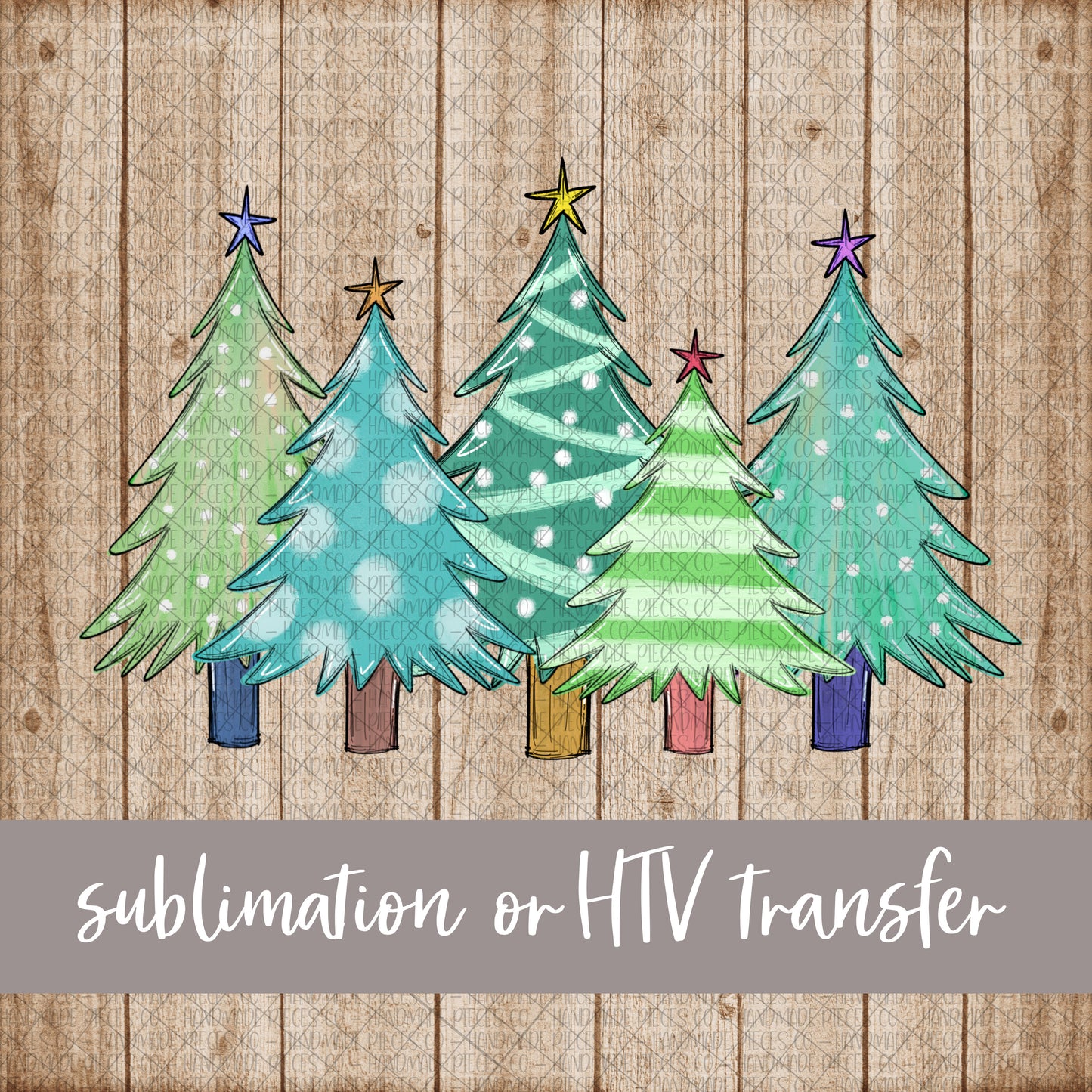Christmas Trees, Green/Blue - Sublimation or HTV Transfer