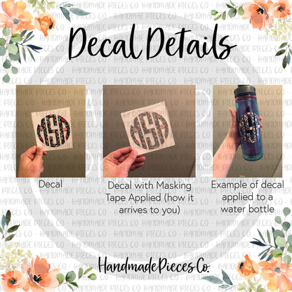 Pink and Blue Coral Monogram Vinyl Decal