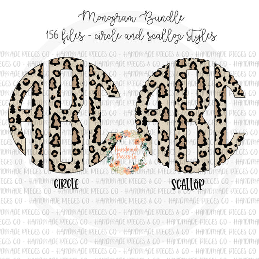 Leopard Christmas Tree Monogram, Light Leopard - Multiple Styles - Digital Download