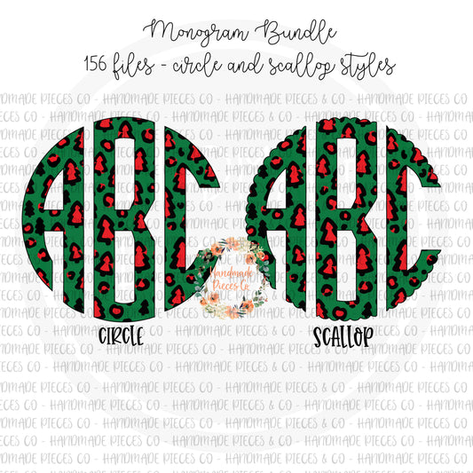 Leopard Christmas Tree Monogram, Red Trees - Multiple Styles - Digital Download