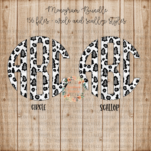 Leopard Christmas Tree Monogram, Snow Leopard  - Multiple Styles - Digital Download